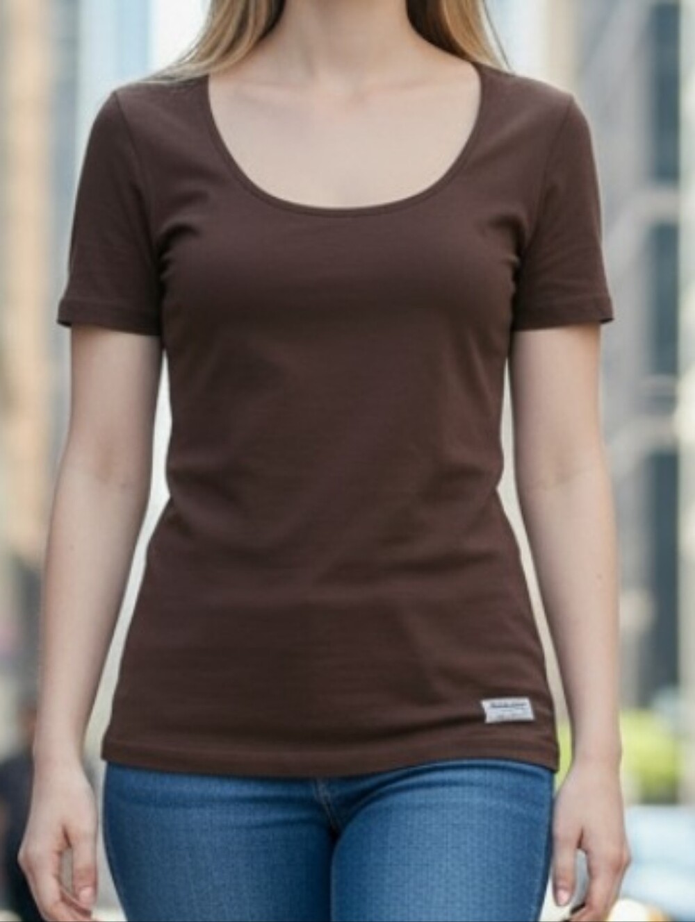Chocolate Brown Espresso Deep Scoop Neck Slim Fit T-Shirt 90s Y2k Small Desiree
